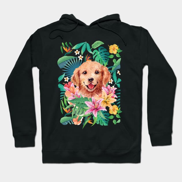 Tropical Golden Retriever Puppy 8 Hoodie by LulululuPainting